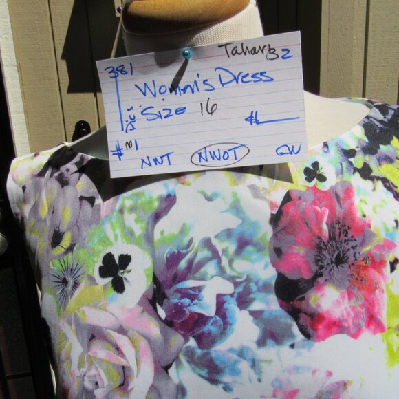 #381  NEW WOMEN'S FLORAL SHEATH DRESS BY TAHARI  (SIZE 16) - Picture 2 of 3